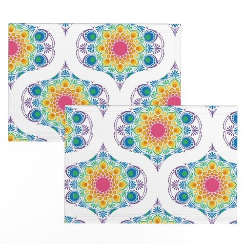 Medium White Maximalist Rainbow Floral Fountain Mid Mod Ogee