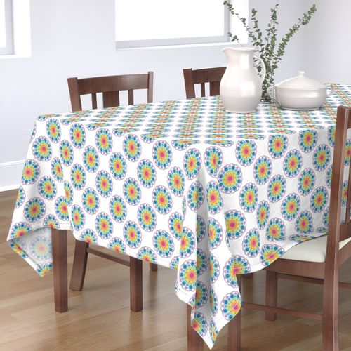 Small White Maximalist Rainbow Floral Fountain Polka Dots