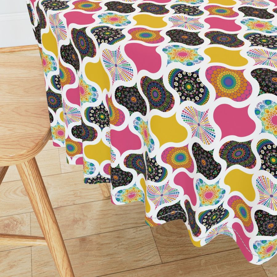 Small Maximalist Rainbow Dot Mandalas Ogee Patchwork Cheater Quilt