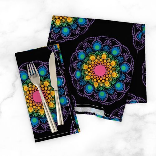 Medium Black Maximalist Rainbow Floral Fountain Polka Dots