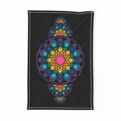 Black Maximalist Rainbow Ornamental Floral Fountain Dot Mandala