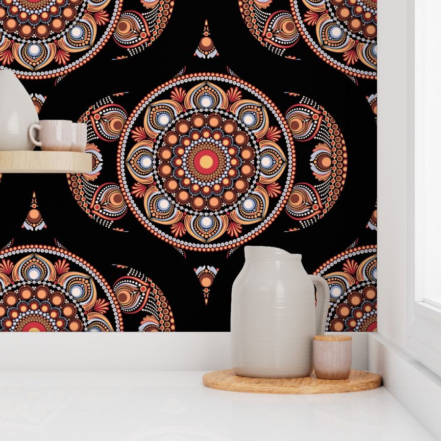 Large Safari Sunset Bohemian Star Fall Mid Mod Ogee Mandala