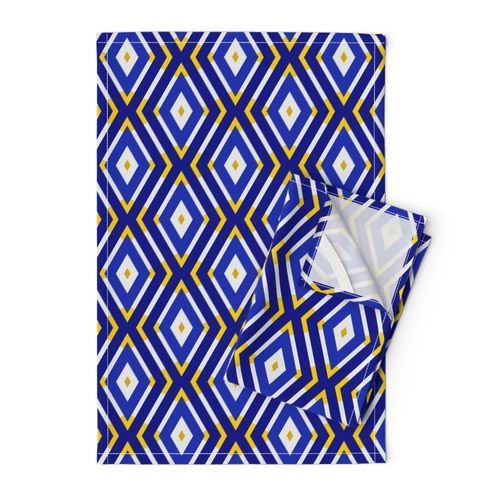 Geometric Navy And Gold Colorful Diamonds And Zigzags
