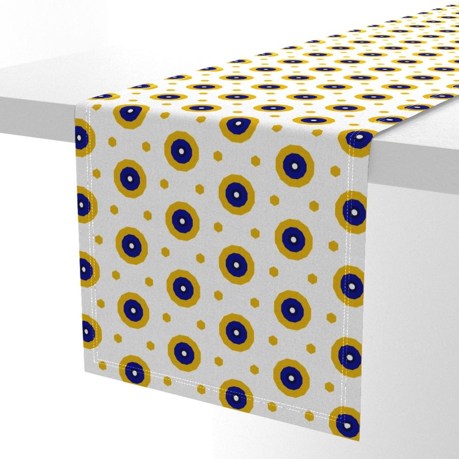 Geometric Navy And Gold Colorful Bullseyes And Hexagons
