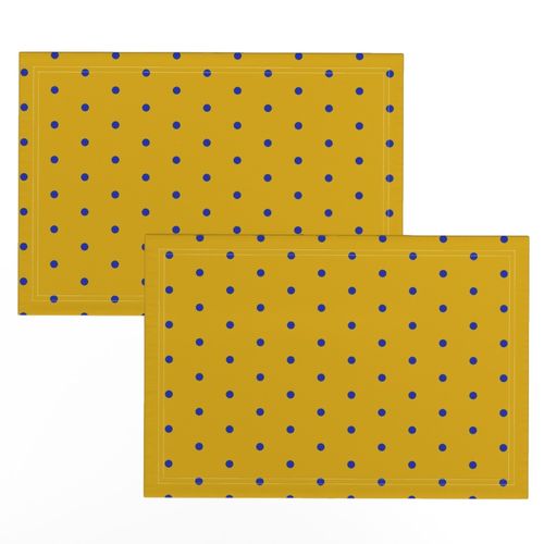 Geometric Navy And Gold Egyptian Blue Polka Dots On Mustard Yellow