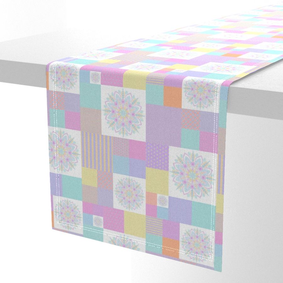 Medium Pastel Rainbow Dot Mandala Patchwork Cheater Quilt