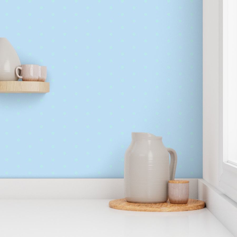 Geometric Pastel Rainbow Light Turquoise Polka Dots On Beau Blue