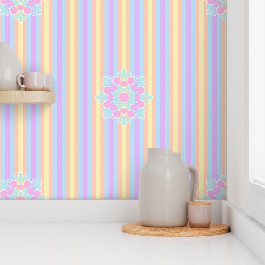 Large Pastel Rainbow Timeless Nursery Mandala Stripes