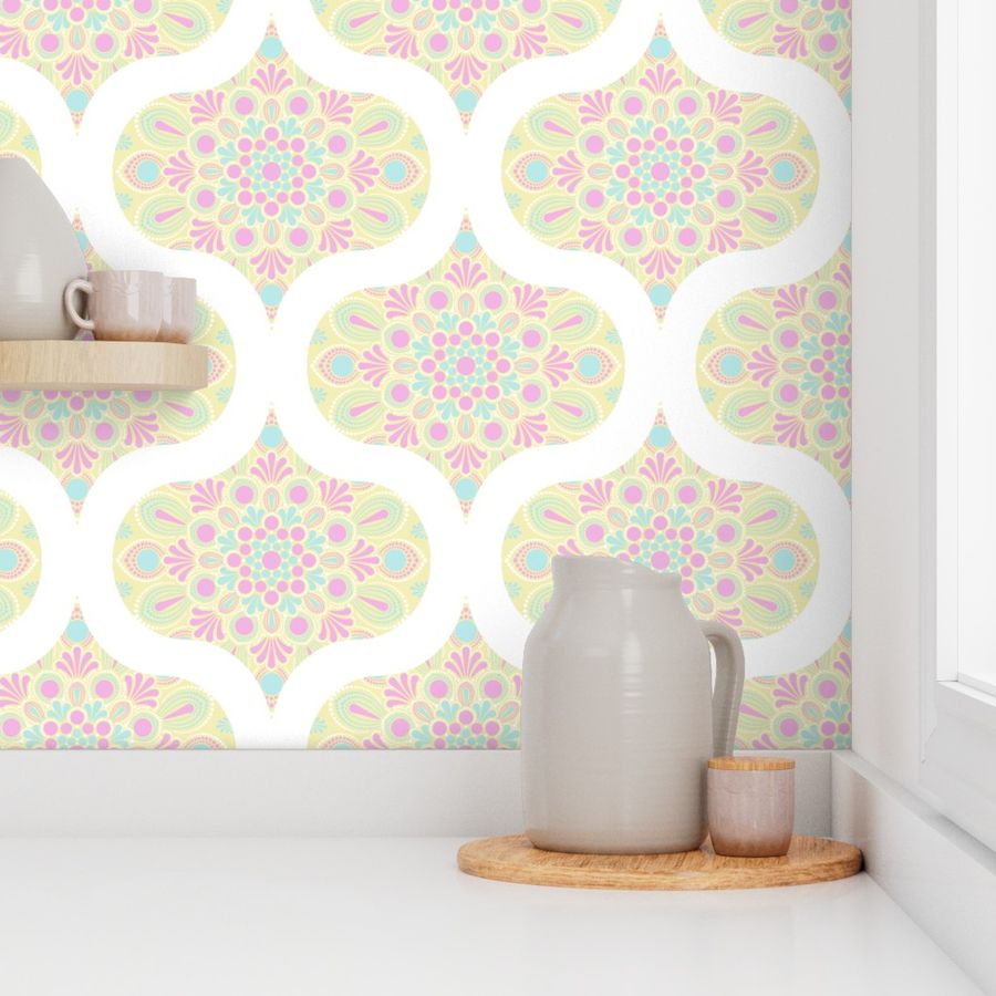 Medium Pastel Rainbow Rosette Serenity Mid Mod Ogee Mandala