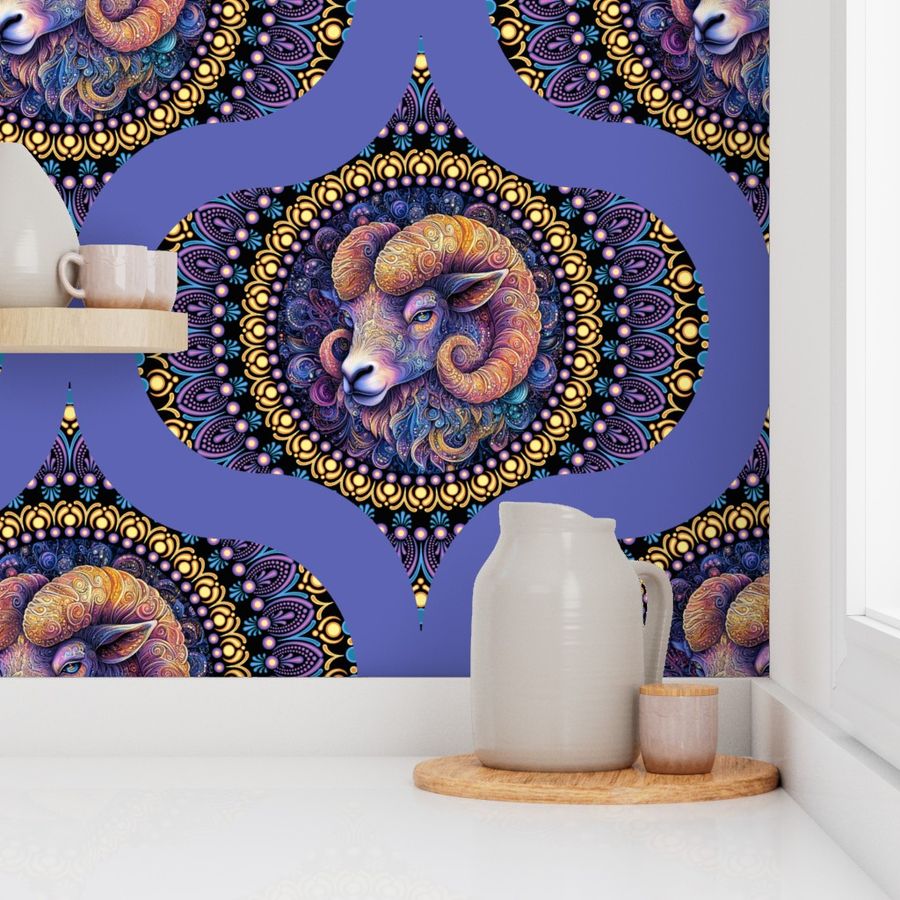 Large Whimsical Aries Dot Mandala Mid Mod Ogee
