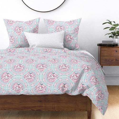 Large Cotton Candy Kawaii Bunny Dot Mandala Art Deco Fans