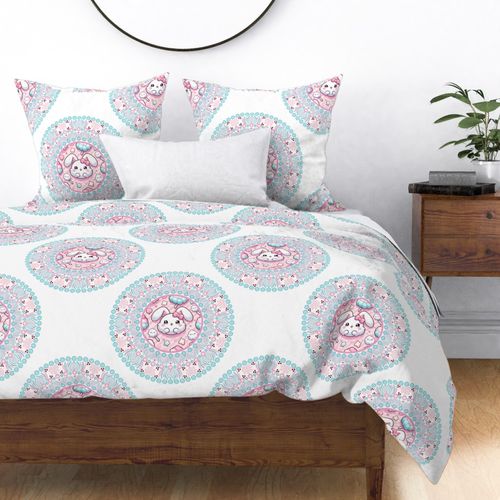 Large Cotton Candy Kawaii Bunny Polka Dot Mandala