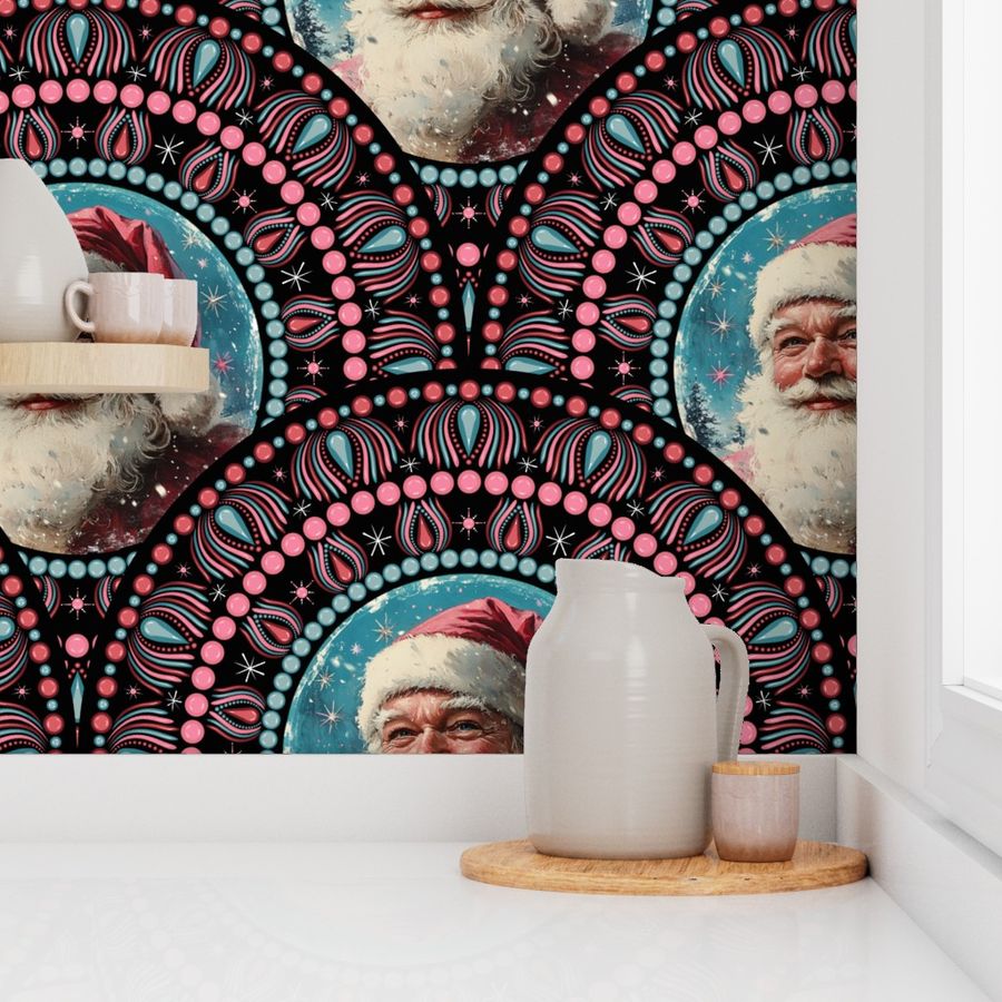 Large Retro Santa Dot Mandala Art Deco Scallops