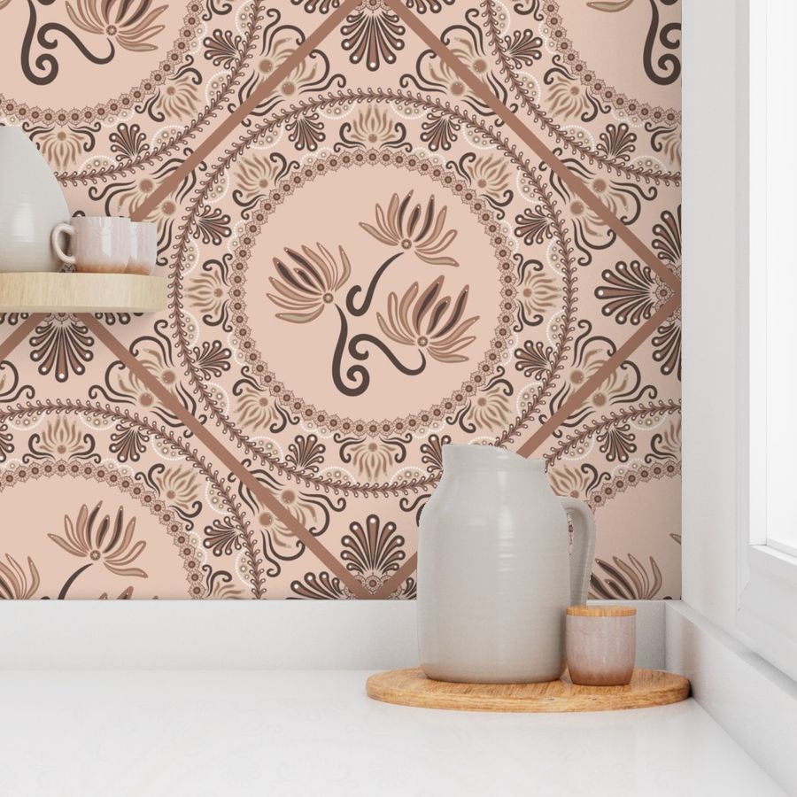Large Mocha Rococo Revival Pantone Relaxed Elegance Diamond Tile