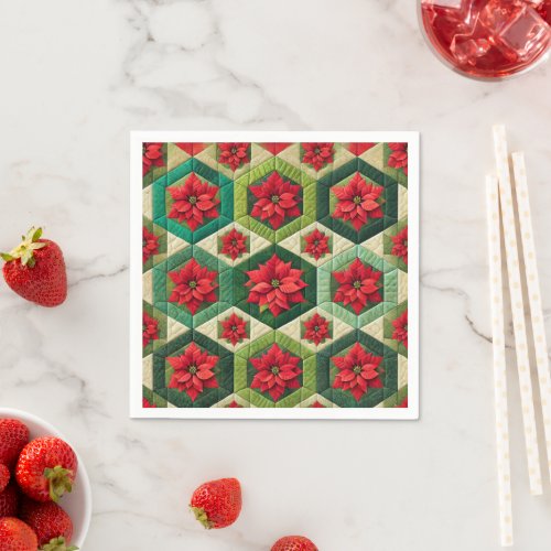 Cheater Quilt Hexagons Poinsettia Découpage Napkin