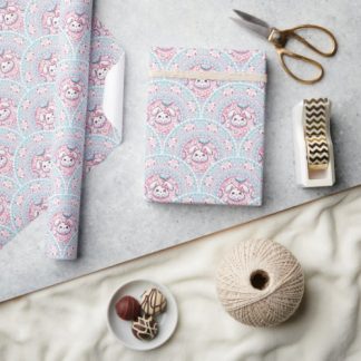 Cotton Candy Kawaii Bunny Mandala Art Deco Scallop Wrapping Paper