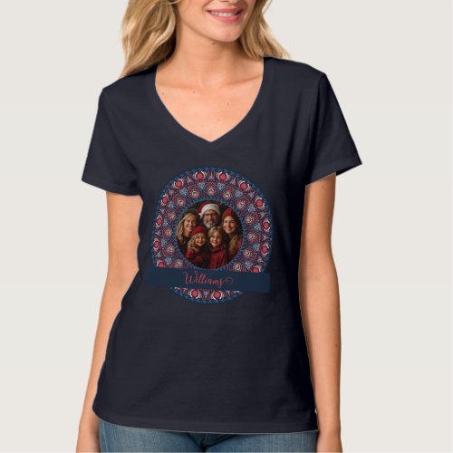 Custom Family Portrait Russet Christmas Mandala T-Shirt