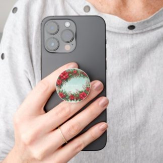 Custom Name Christmas Floral Watercolor Poinsettia PopSocket