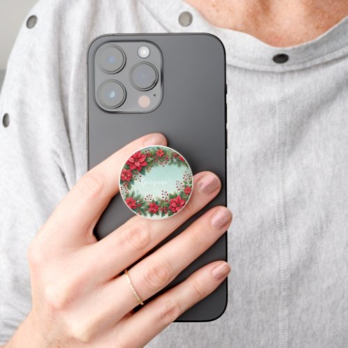 Custom Name Christmas Floral Watercolor Poinsettia PopSocket