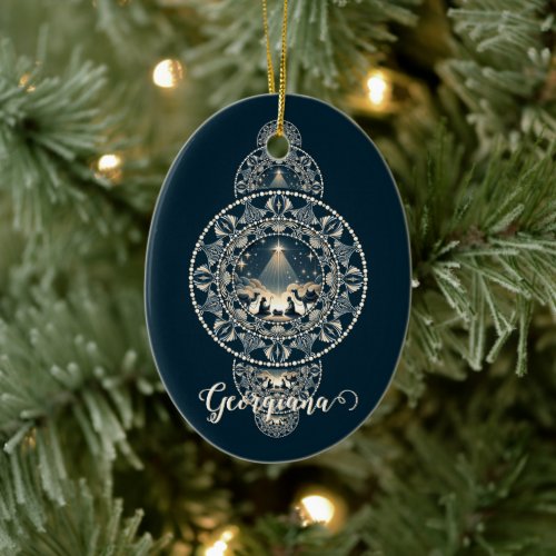 Custom Name Holy Star of Wonder Ornamental Mandala Ceramic Ornament
