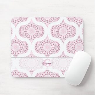 Custom Name Pretty Pink 70s Confetti Lace Mandala Mouse Pad