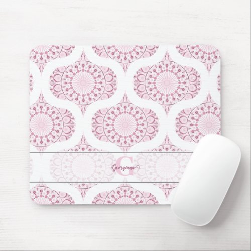 Custom Name Pretty Pink 70s Confetti Lace Mandala Mouse Pad