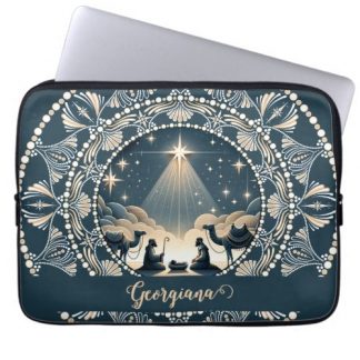 Custom Name Star of Wonder Nativity Dot Mandala Laptop Sleeve