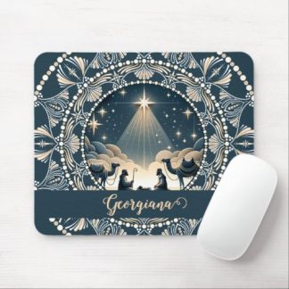 Custom Name Star of Wonder Nativity Dot Mandala Mouse Pad