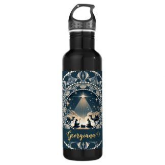 Custom Name Star of Wonder Nativity Dot Mandala Stainless Steel Water Bottle