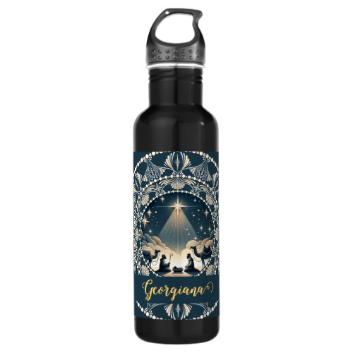 Custom Name Star of Wonder Nativity Dot Mandala Stainless Steel Water Bottle