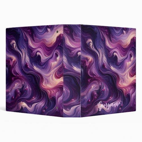 Custom Name Vibrant Purple Poured Paint Effect 3 Ring Binder
