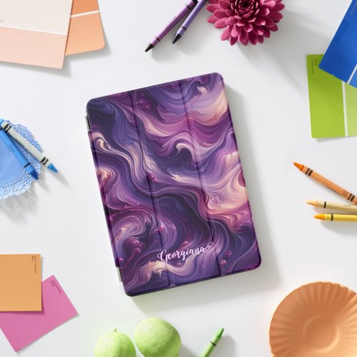 Custom Name Vibrant Purple Poured Paint Effect iPad Pro Cover