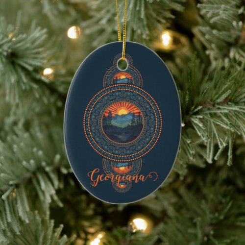 Custom Name Vintage Wilderness Ornamental Mandala Ceramic Ornament
