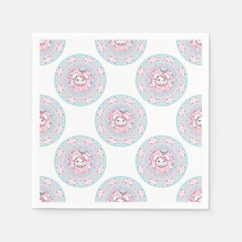 Cute Pastel Candy Kawaii Bunny Polka Dot Mandala Napkins
