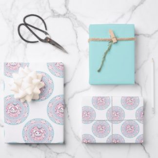 Cute Pastel Candy Kawaii Bunny Polka Dot Mandala Wrapping Paper Sheets