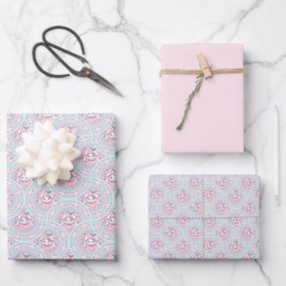 Cute Pastel Kawaii Bunny Dot Mandala Art Deco Fans Wrapping Paper Sheets