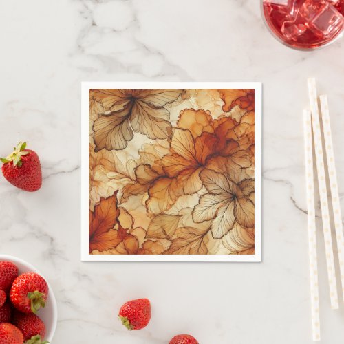Golden Autumn Leaves Alcohol Ink Decoupage Paper Napkins