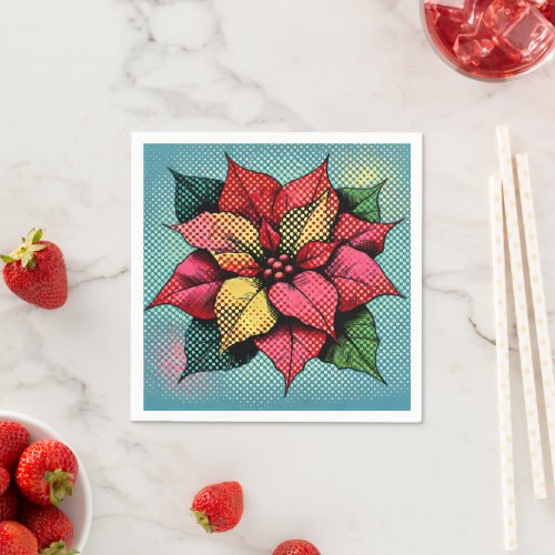 Halftone Dots Pop Art Poinsettia Découpage Napkins