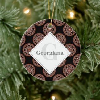 Monogram Safari Sunset Bohemian Polka Dot Mandala Ceramic Ornament