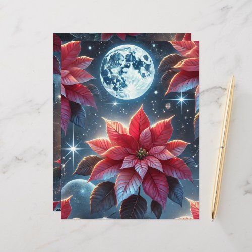 Moonlight Poinsettia Pattern Scrapbook Paper Sheet