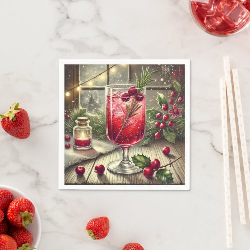Nostalgic Holiday Drink Cranberry Spritz Découpage Napkins