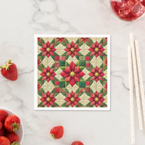Patchwork Poinsettia Stars Decoupage Napkins
