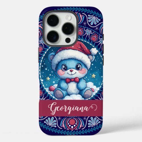 Personalized Christmas Kawaii Bear Dot Mandala iPhone 16 Pro Case