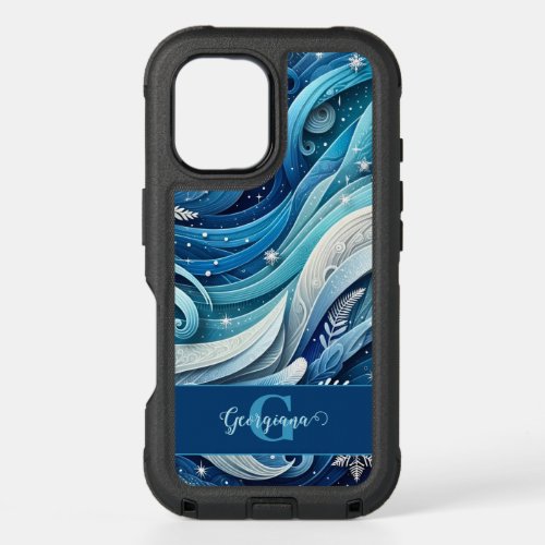 Personalized Dreamy Blue and Frosty Winter Swirls iPhone 16 Case