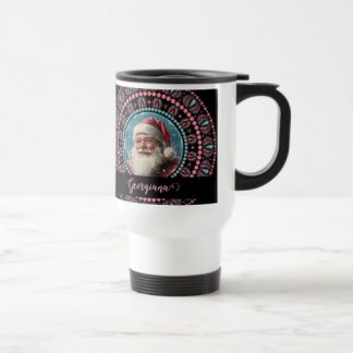 Personalized Retro Santa Pinkmas Floral Mandala Travel Mug