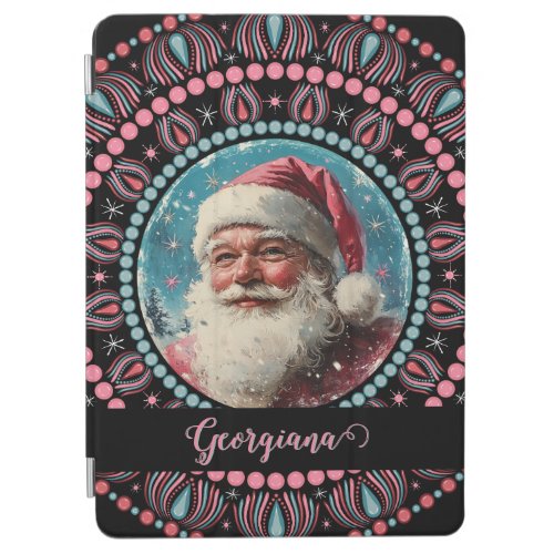 Personalized Retro Santa Pinkmas Floral Mandala iPad Air Cover