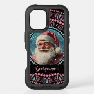 Personalized Retro Santa Pinkmas Floral Mandala iPhone 16 Case