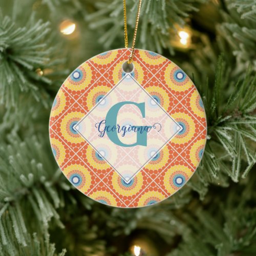 Personalized Tiled Aegean Summer Radiant Mandala Ceramic Ornament