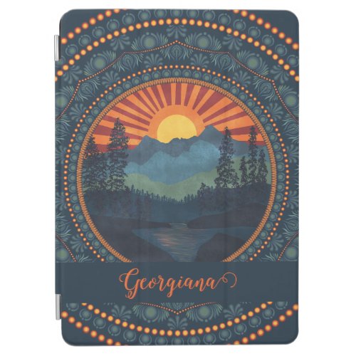 Personalized Vintage Wilderness Sunset Dot Mandala iPad Air Cover
