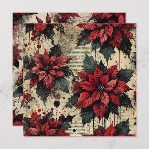 Printable Grungy Poinsettia Newsprint Scrapbook Invitation